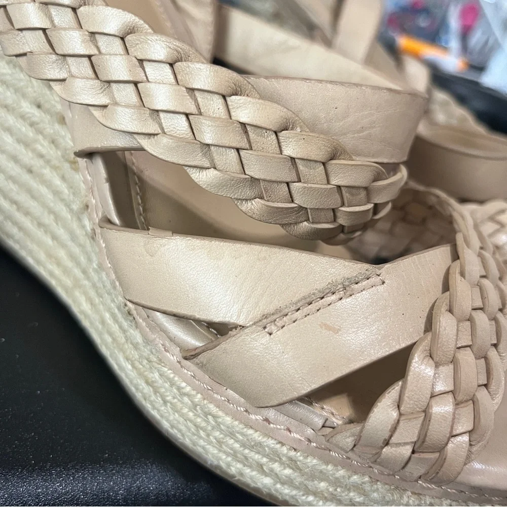Antonio Melani Beige Nude‎ Braided Leather Espadrille Wedges Rope approx sz 5*